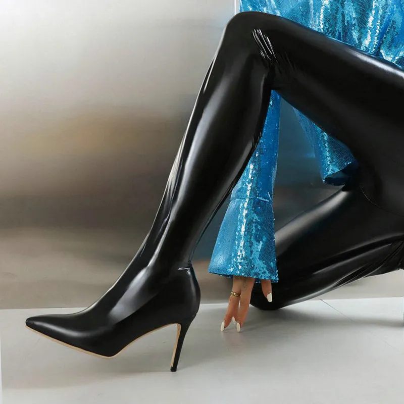Pointed Stiletto Over-the-knee Zipper High Heel Elastic Pant Boots
