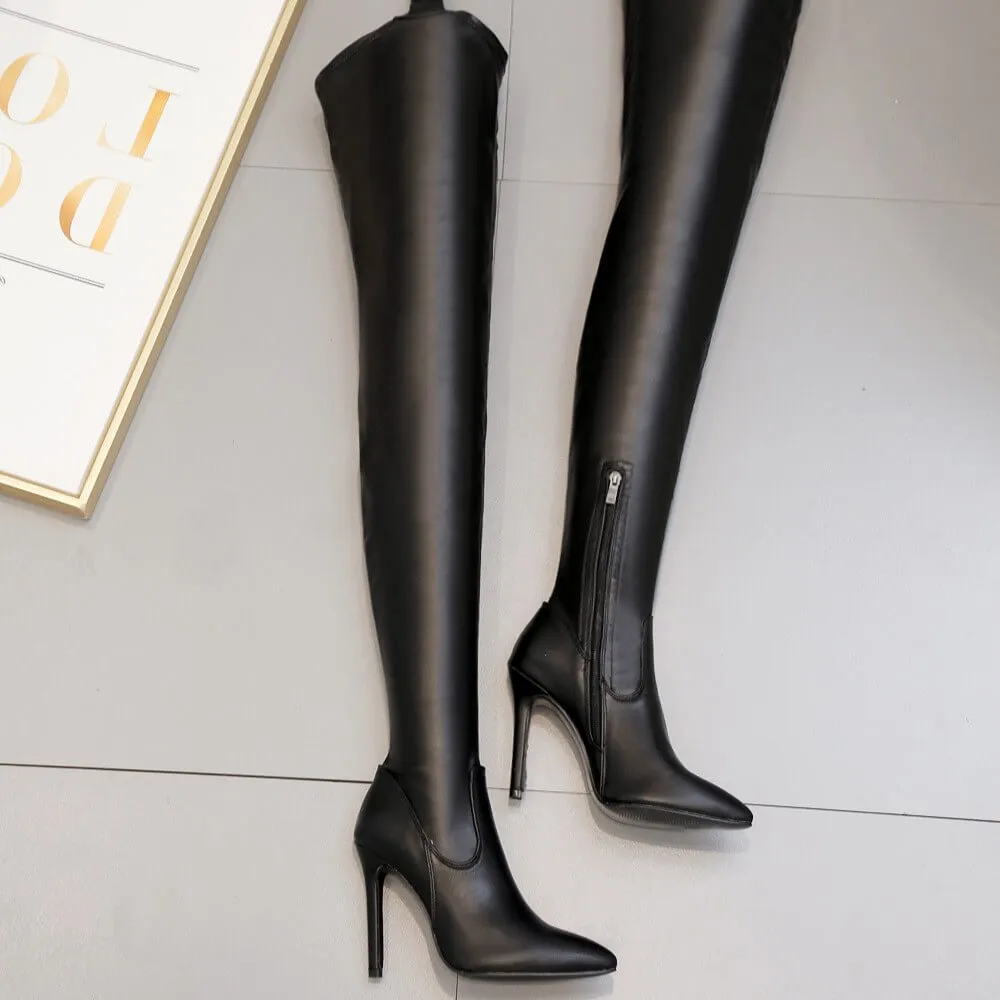 Pointed Toe One-Piece Over-The-Knee Boots