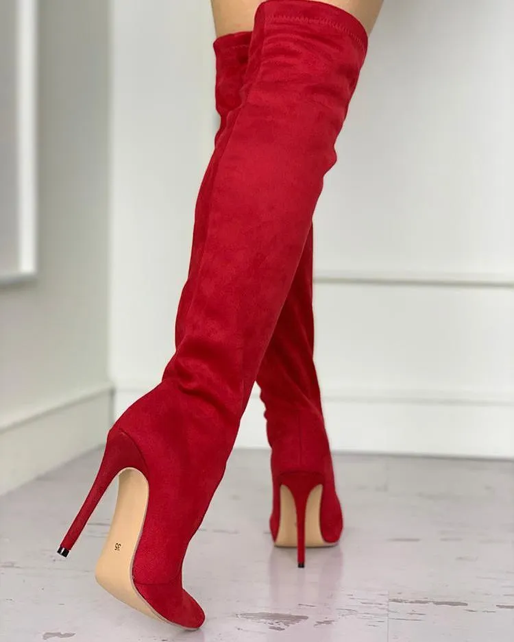 Pointed Toe Over The Knee Thin Heeled Boots