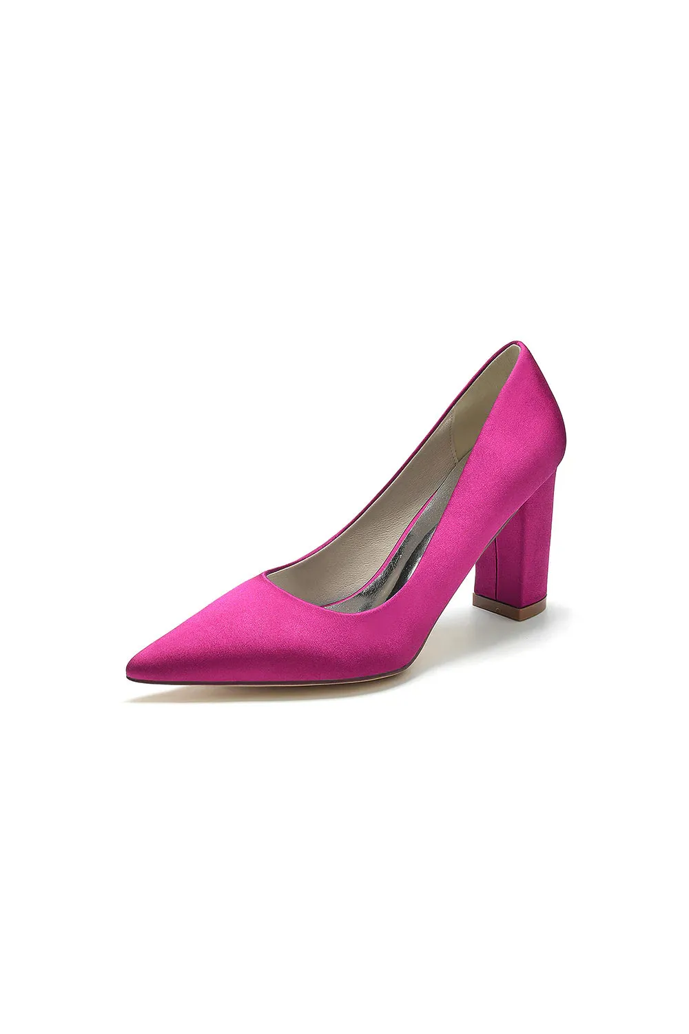 Pointed Toe Slip-on Satin Chunky Heels