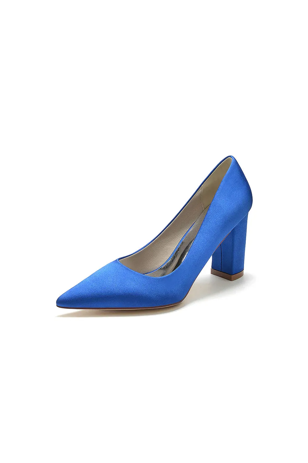 Pointed Toe Slip-on Satin Chunky Heels
