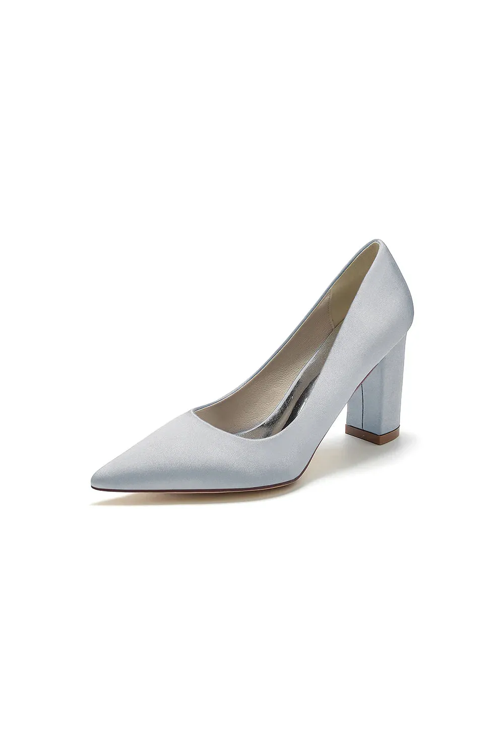 Pointed Toe Slip-on Satin Chunky Heels