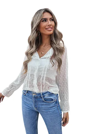 Polka Dot Ruffled Buttoned Shirt