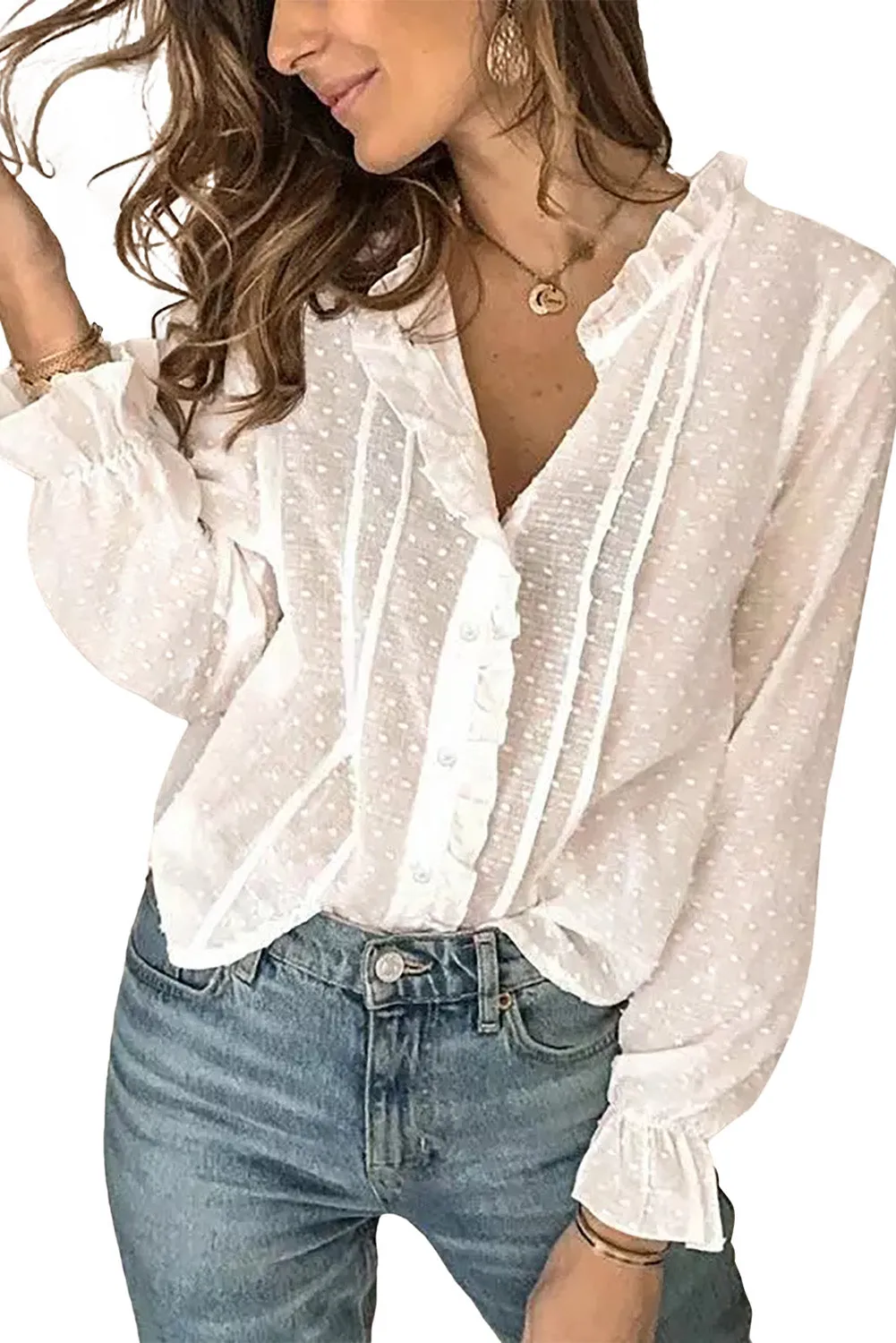 Polka Dot Ruffled Buttoned Shirt