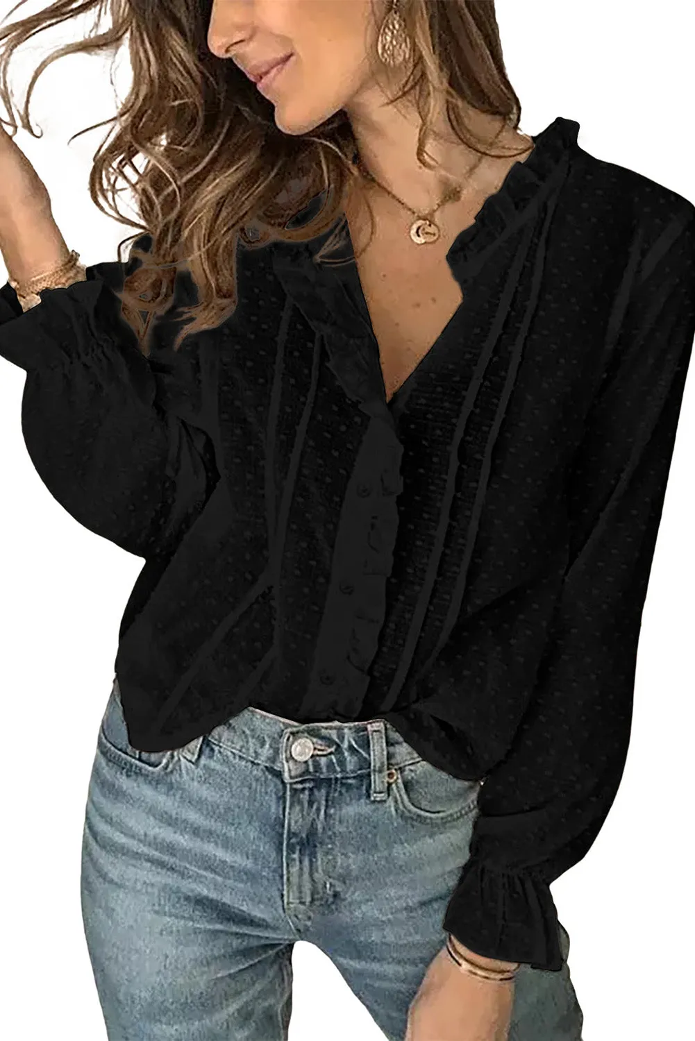 Polka Dot Ruffled Buttoned Shirt