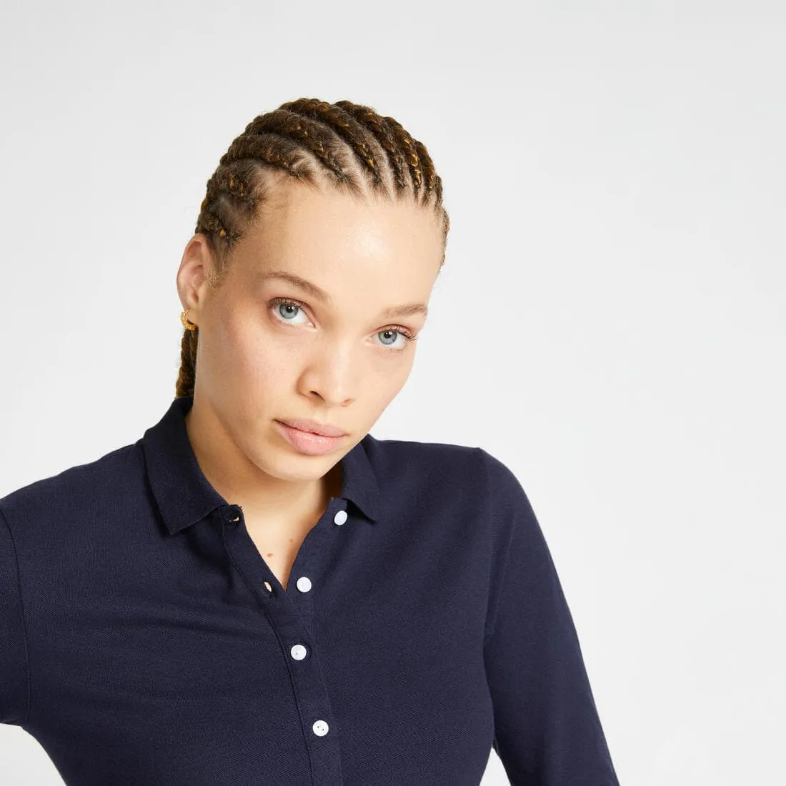 Polo golf manches longues Femme - MW500 bleu marine