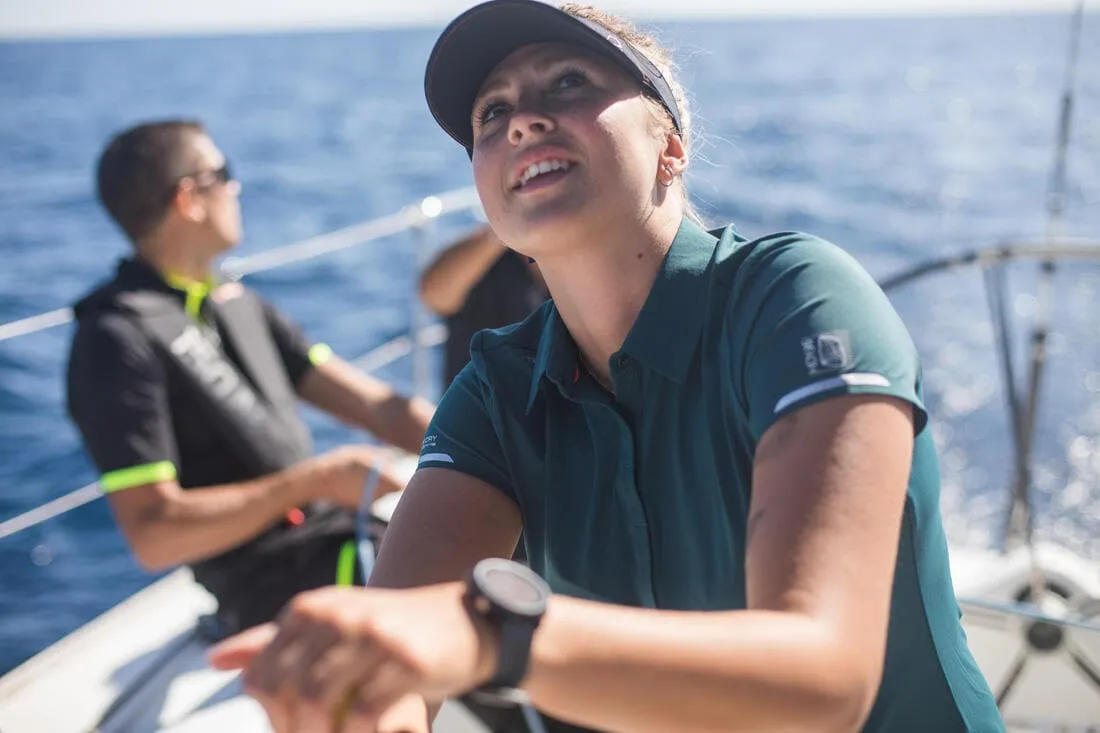 Polo manches courtes de voile femme Race Pétrole