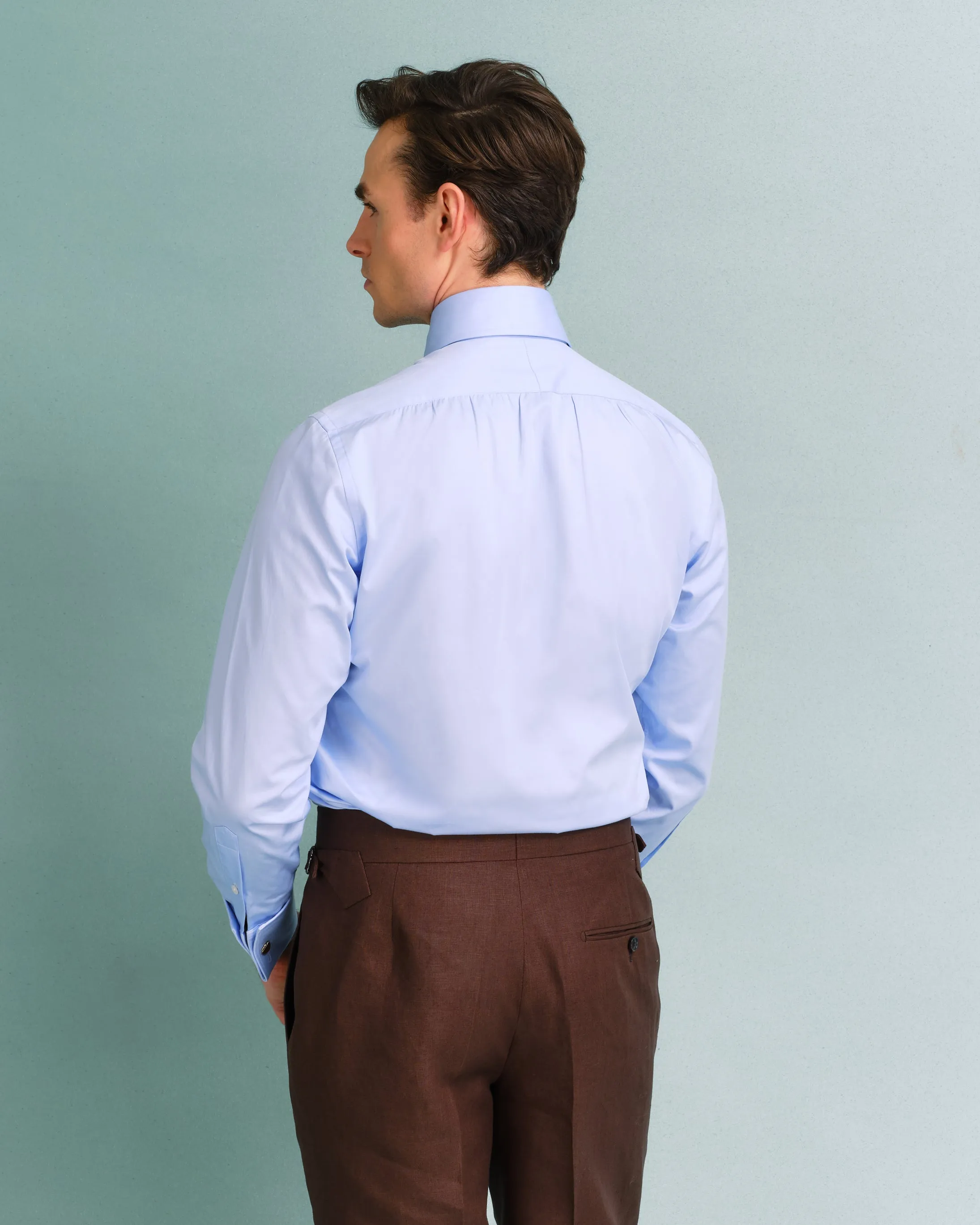 Powder Blue Pin Collar Shirt with Button Cuffs