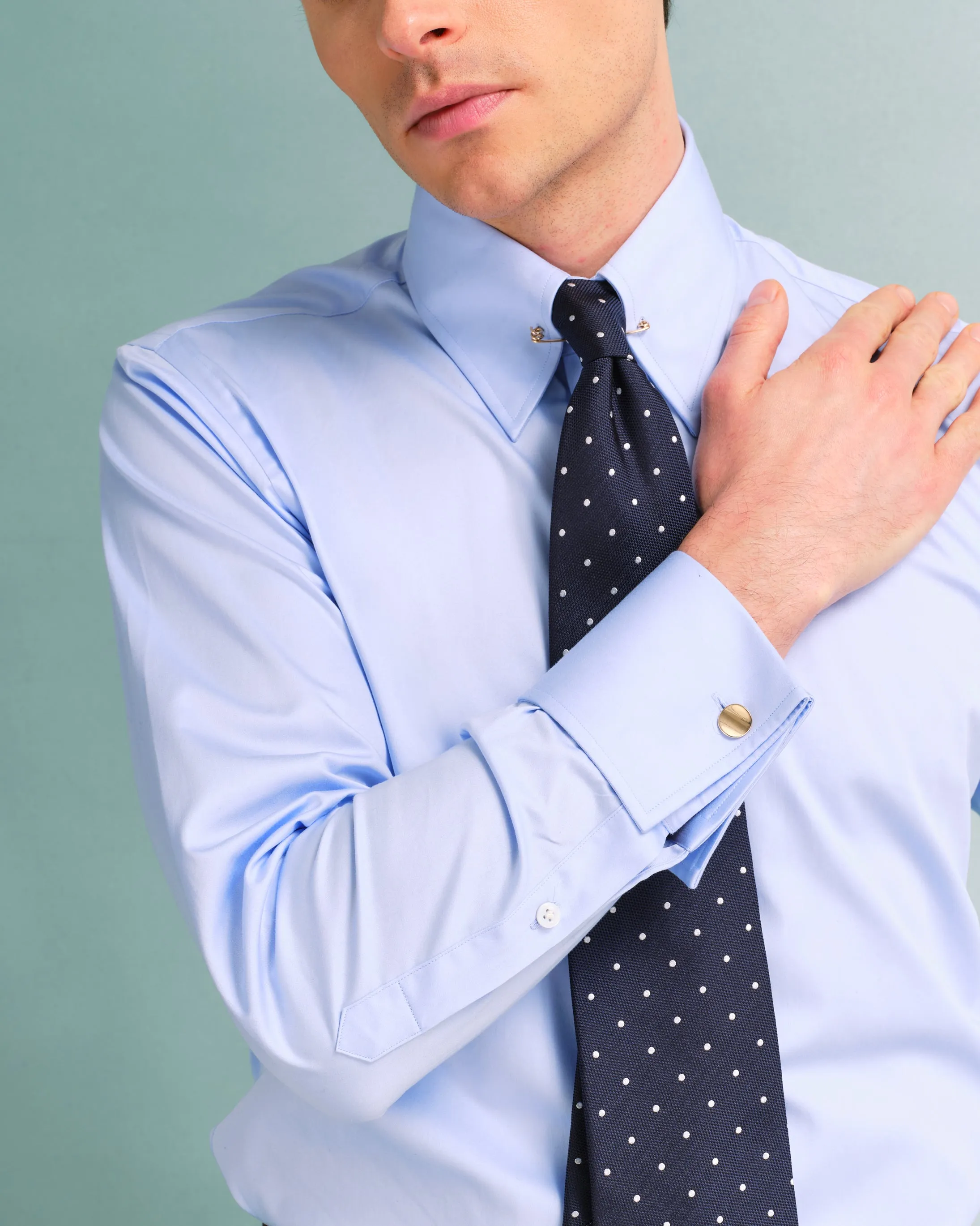 Powder Blue Pin Collar Shirt with Button Cuffs