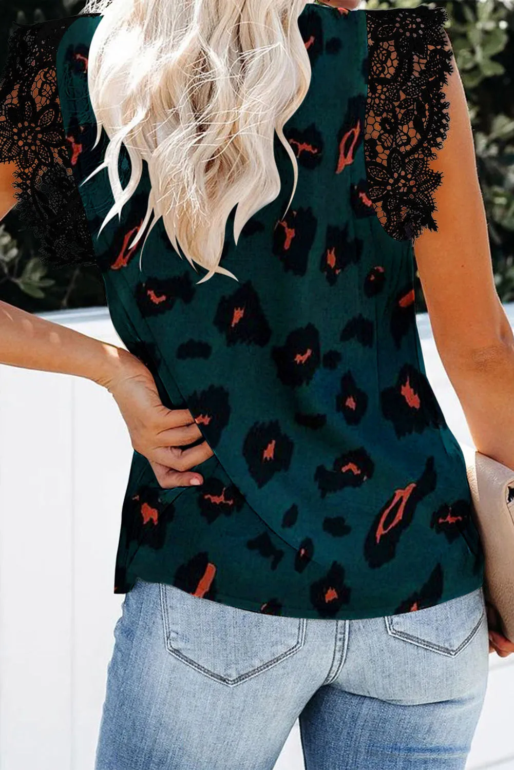 Print Lace Shoulder Tank Top