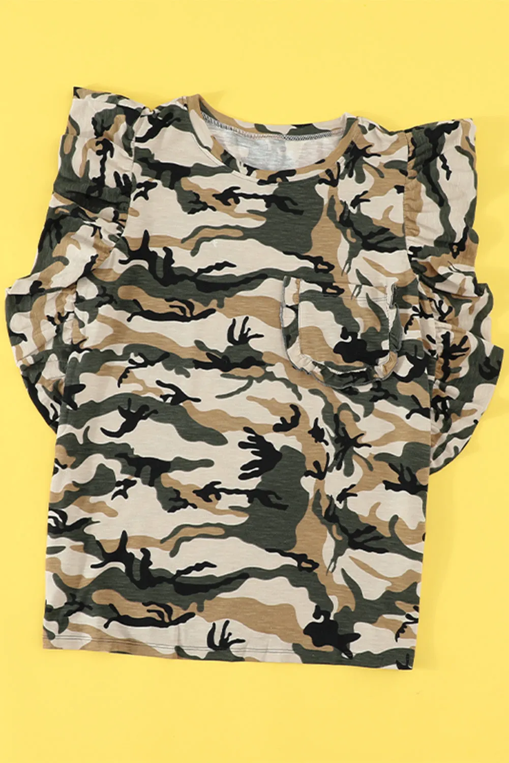 Print Ruffled Cap Sleeve T-shirt