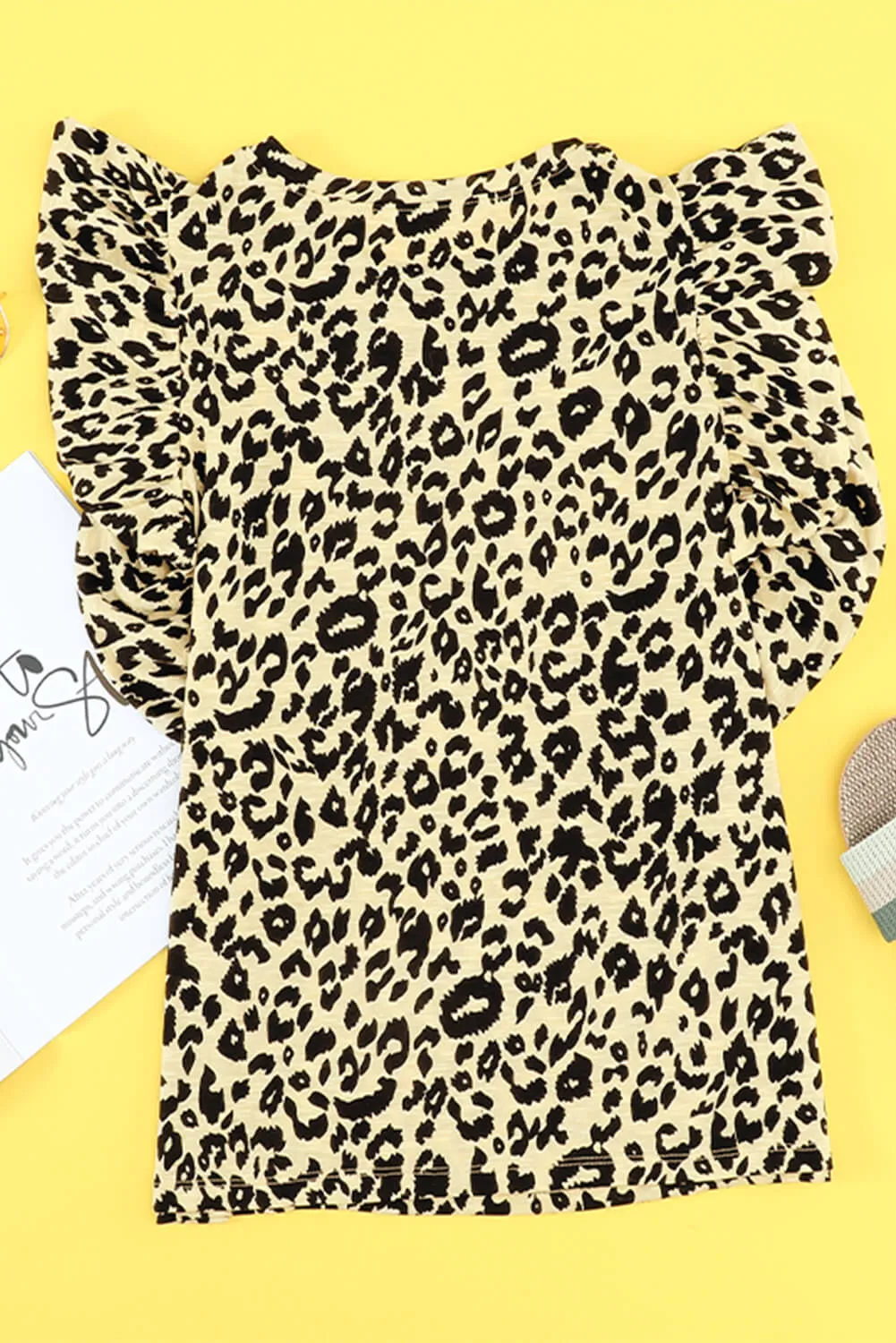 Print Ruffled Cap Sleeve T-shirt