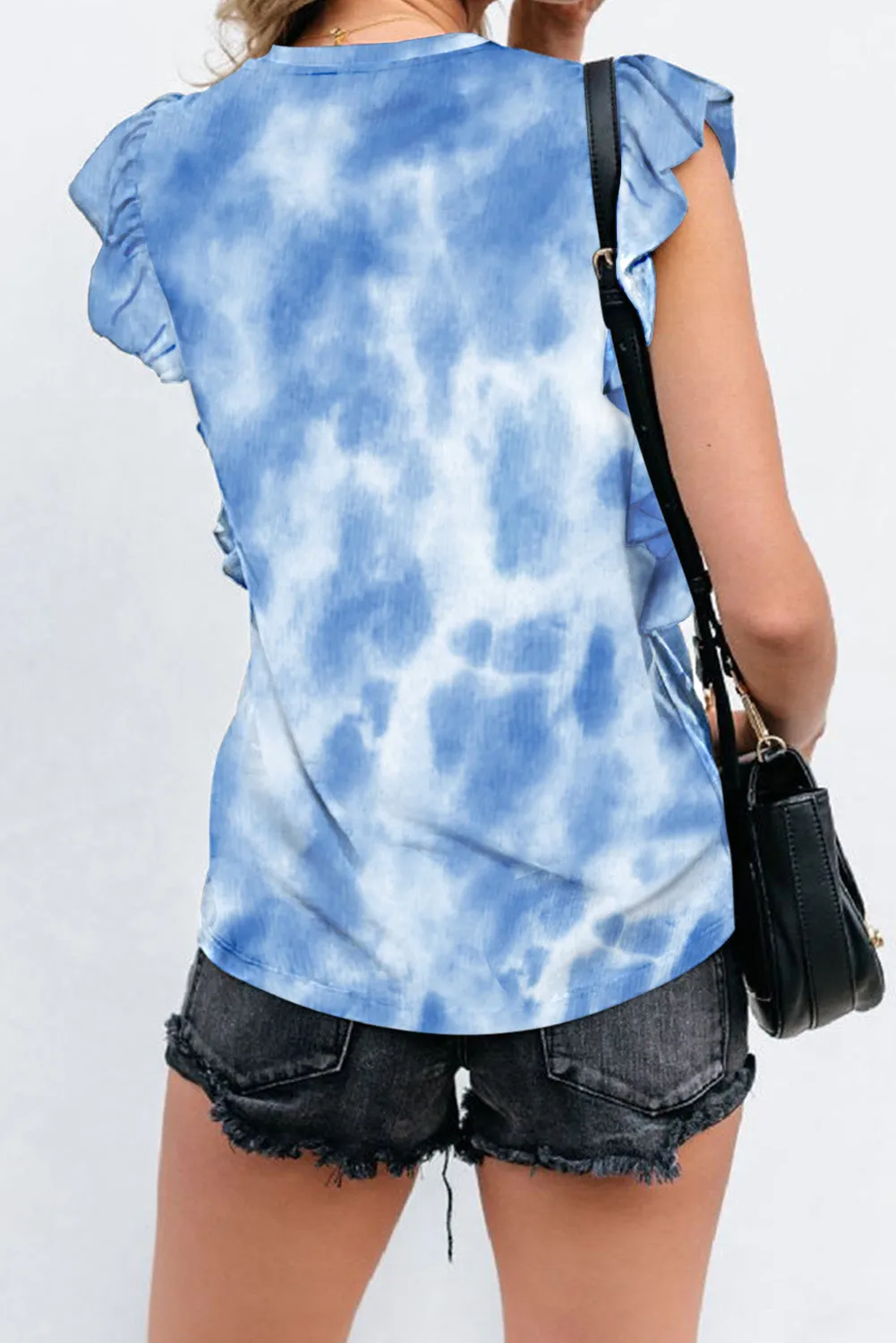 Print Ruffled Cap Sleeve T-shirt