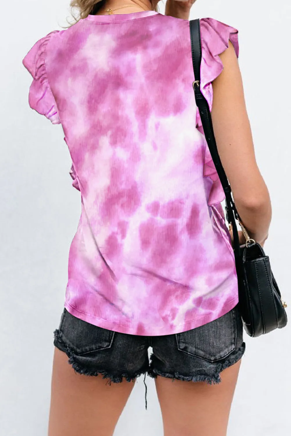 Print Ruffled Cap Sleeve T-shirt