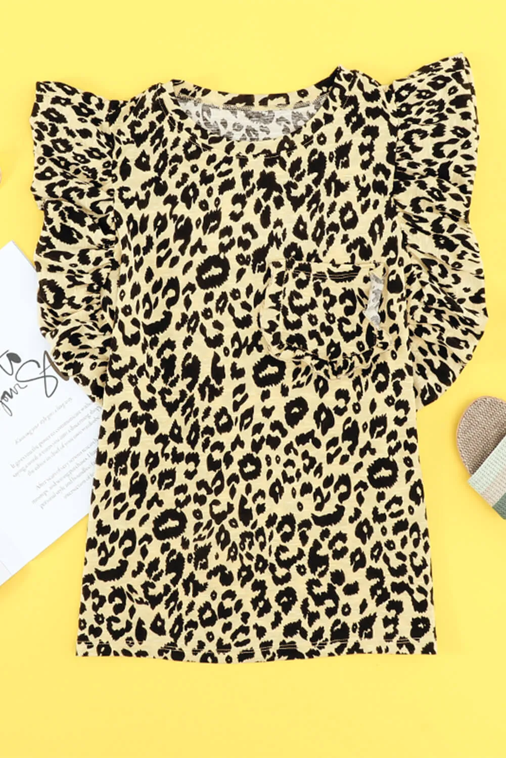 Print Ruffled Cap Sleeve T-shirt