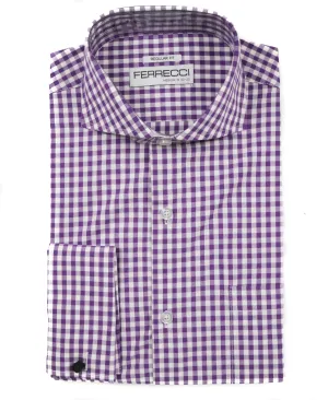 Purple Gingham Check French Cuff Dress Shirt - Regular Fit
