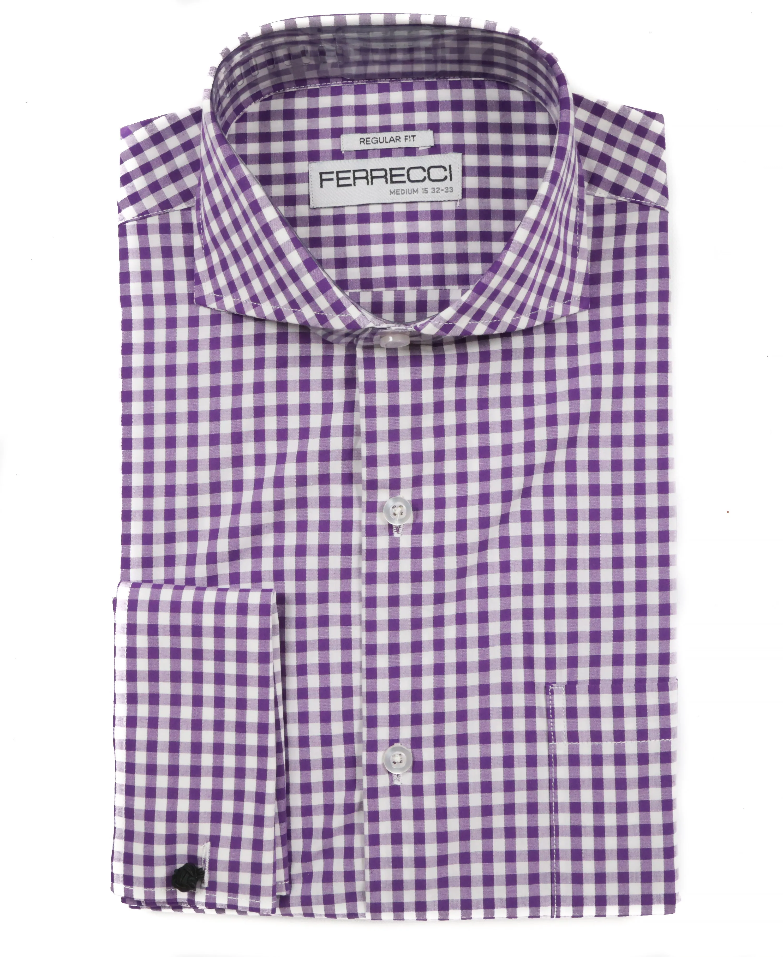 Purple Gingham Check French Cuff Dress Shirt - Regular Fit