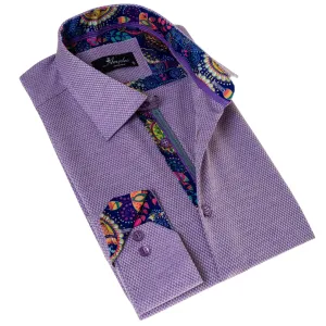 Purple Jackquard Men's  Slim Fit Designer Dress Shirt - Tailored