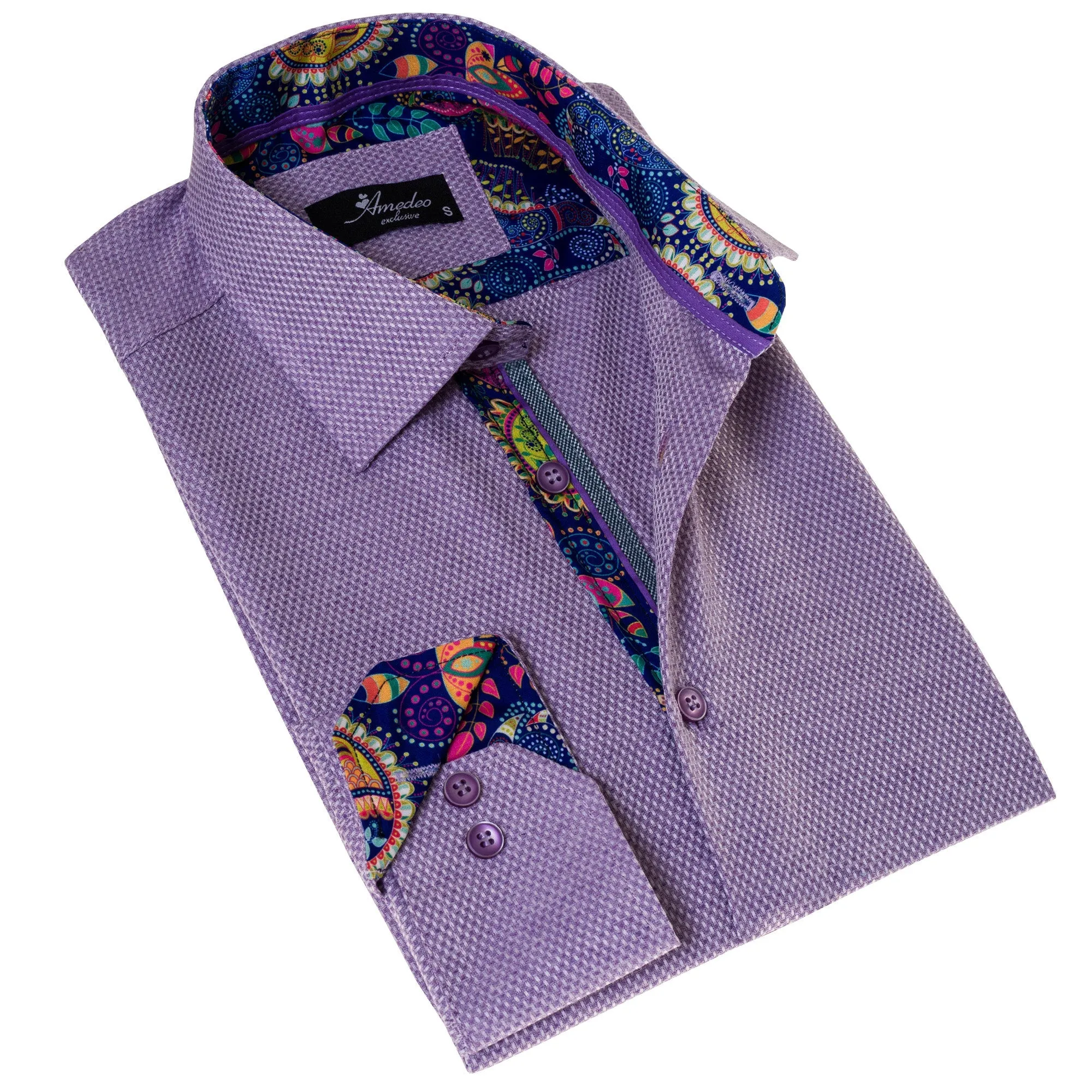 Purple Jackquard Men's  Slim Fit Designer Dress Shirt - Tailored