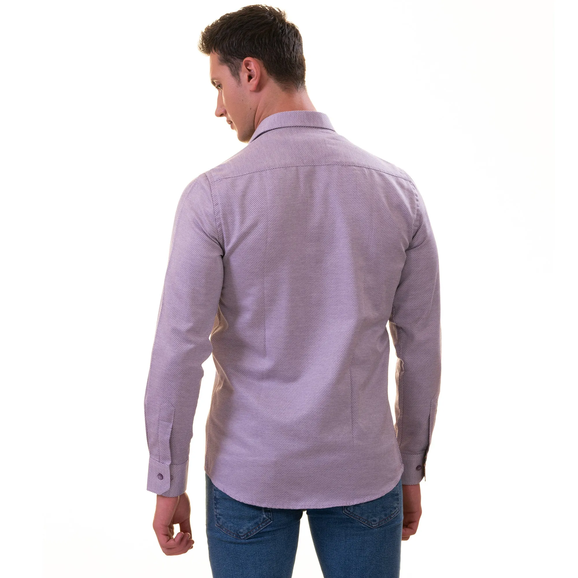 Purple Jackquard Men's  Slim Fit Designer Dress Shirt - Tailored