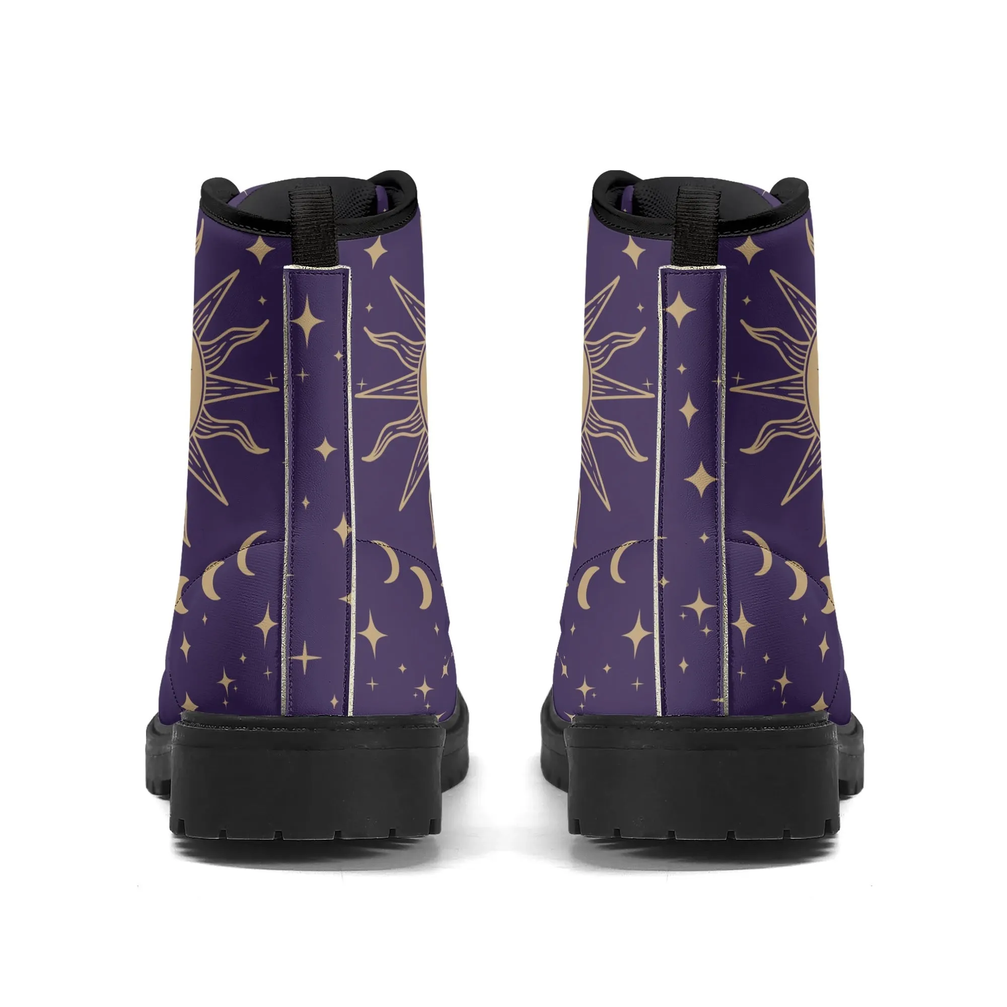 Purple Sun and Moon Womens Vegan Combat Boots