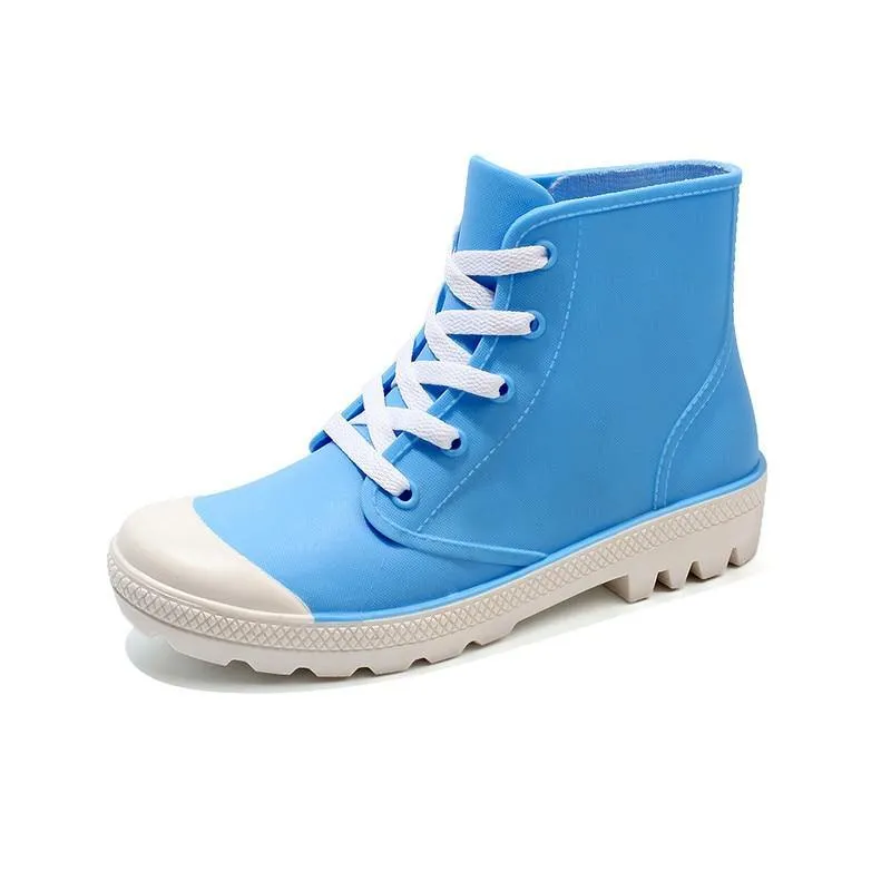 Rainboots Lace-up Waterproof Girls Ankle Boots PVC Anti-slip Spring Autumn Rain Shoes Botas Mujer
