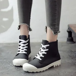 Rainboots Lace-up Waterproof Girls Ankle Boots PVC Anti-slip Spring Autumn Rain Shoes Botas Mujer
