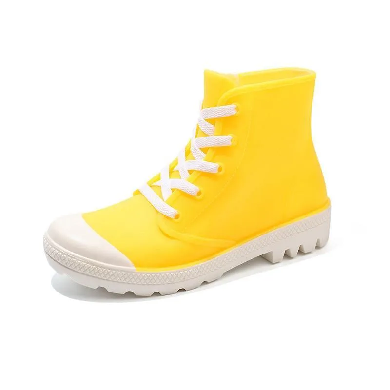 Rainboots Lace-up Waterproof Girls Ankle Boots PVC Anti-slip Spring Autumn Rain Shoes Botas Mujer