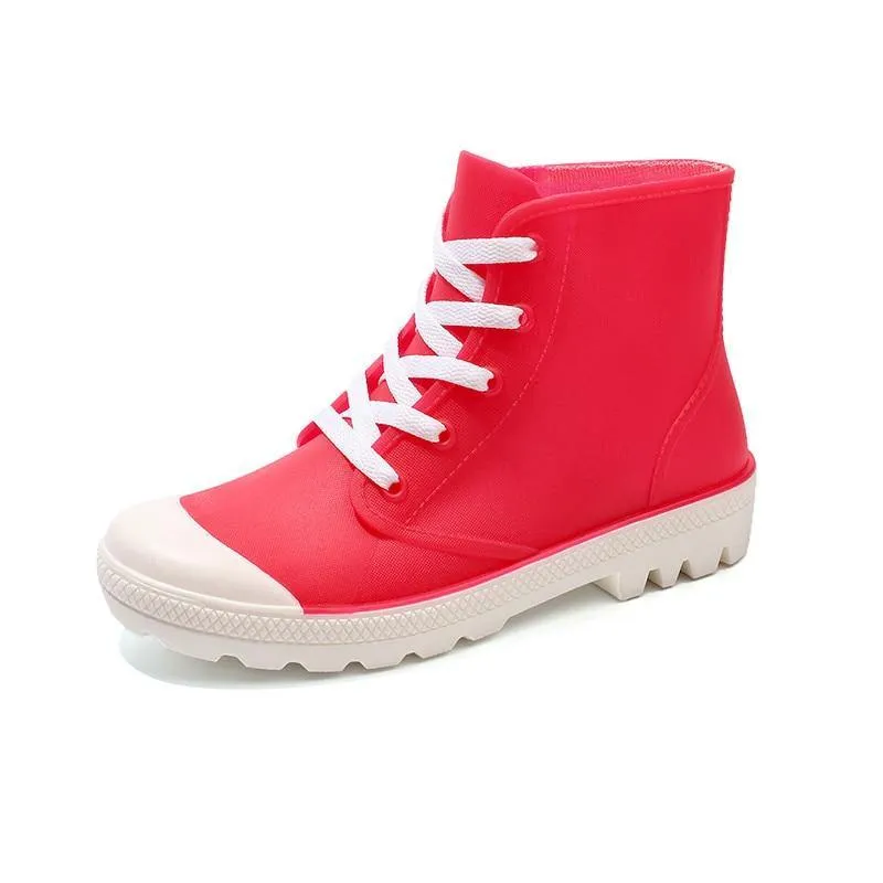 Rainboots Lace-up Waterproof Girls Ankle Boots PVC Anti-slip Spring Autumn Rain Shoes Botas Mujer