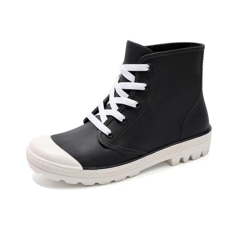 Rainboots Lace-up Waterproof Girls Ankle Boots PVC Anti-slip Spring Autumn Rain Shoes Botas Mujer