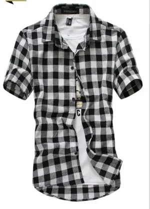 Red And Black Plaid Shirt Men Shirts 2023 New Summer Spring Fashion Chemise Homme Mens Dress Shirts Short Sleeve Shirt Men