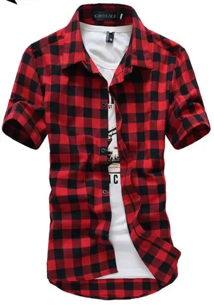 Red And Black Plaid Shirt Men Shirts 2023 New Summer Spring Fashion Chemise Homme Mens Dress Shirts Short Sleeve Shirt Men