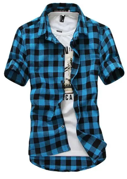 Red And Black Plaid Shirt Men Shirts 2023 New Summer Spring Fashion Chemise Homme Mens Dress Shirts Short Sleeve Shirt Men