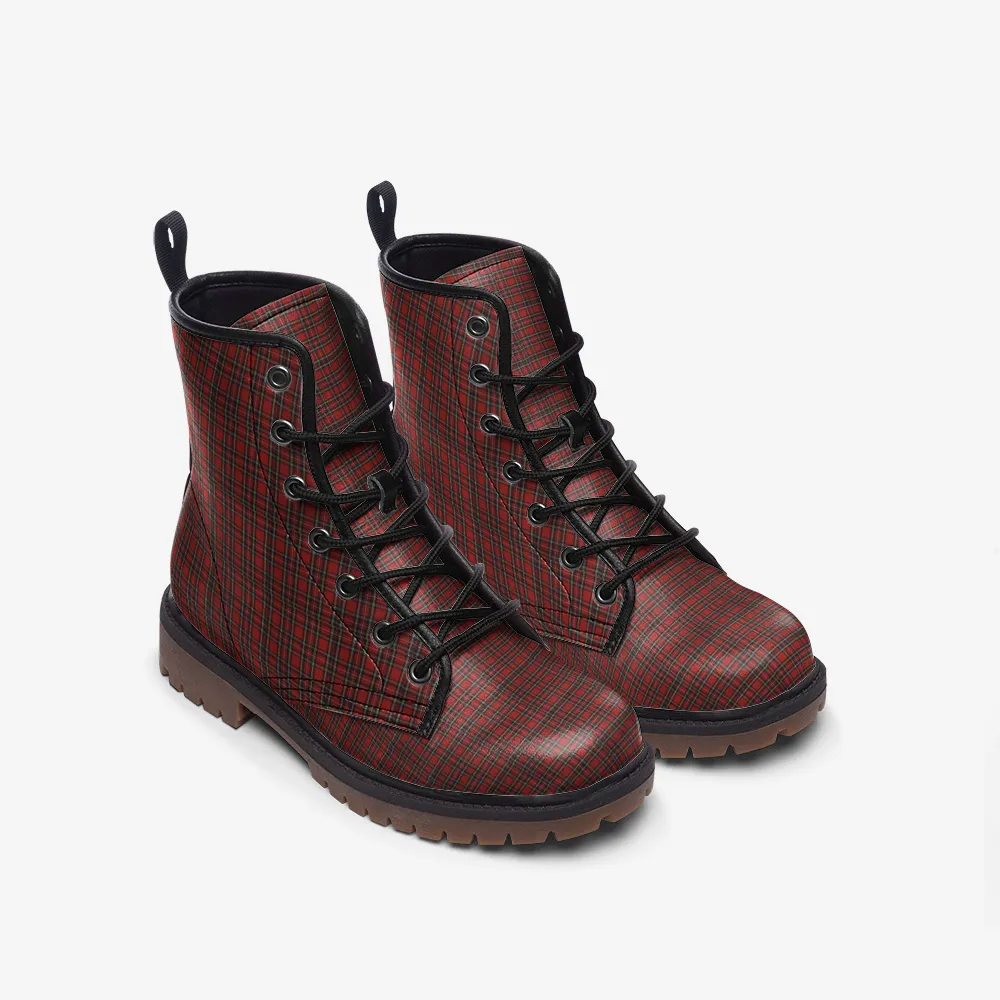 Red and Grey Plaid Vegan Combat Boots