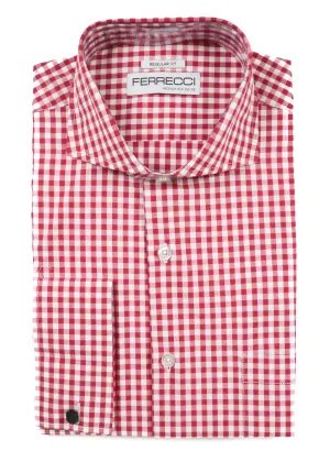 Red Gingham Check French Cuff Dress Shirt - Regular Fit