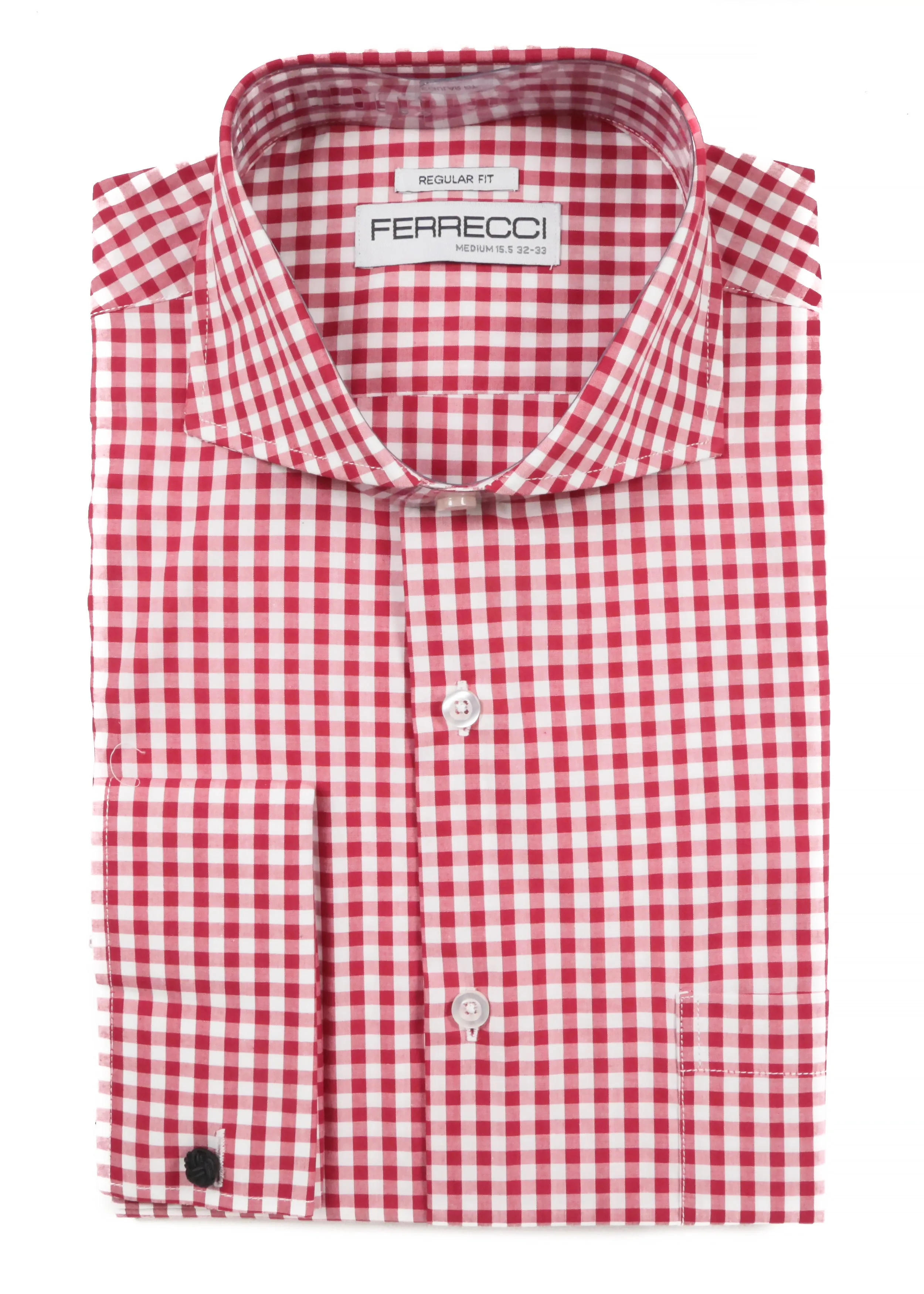 Red Gingham Check French Cuff Dress Shirt - Regular Fit