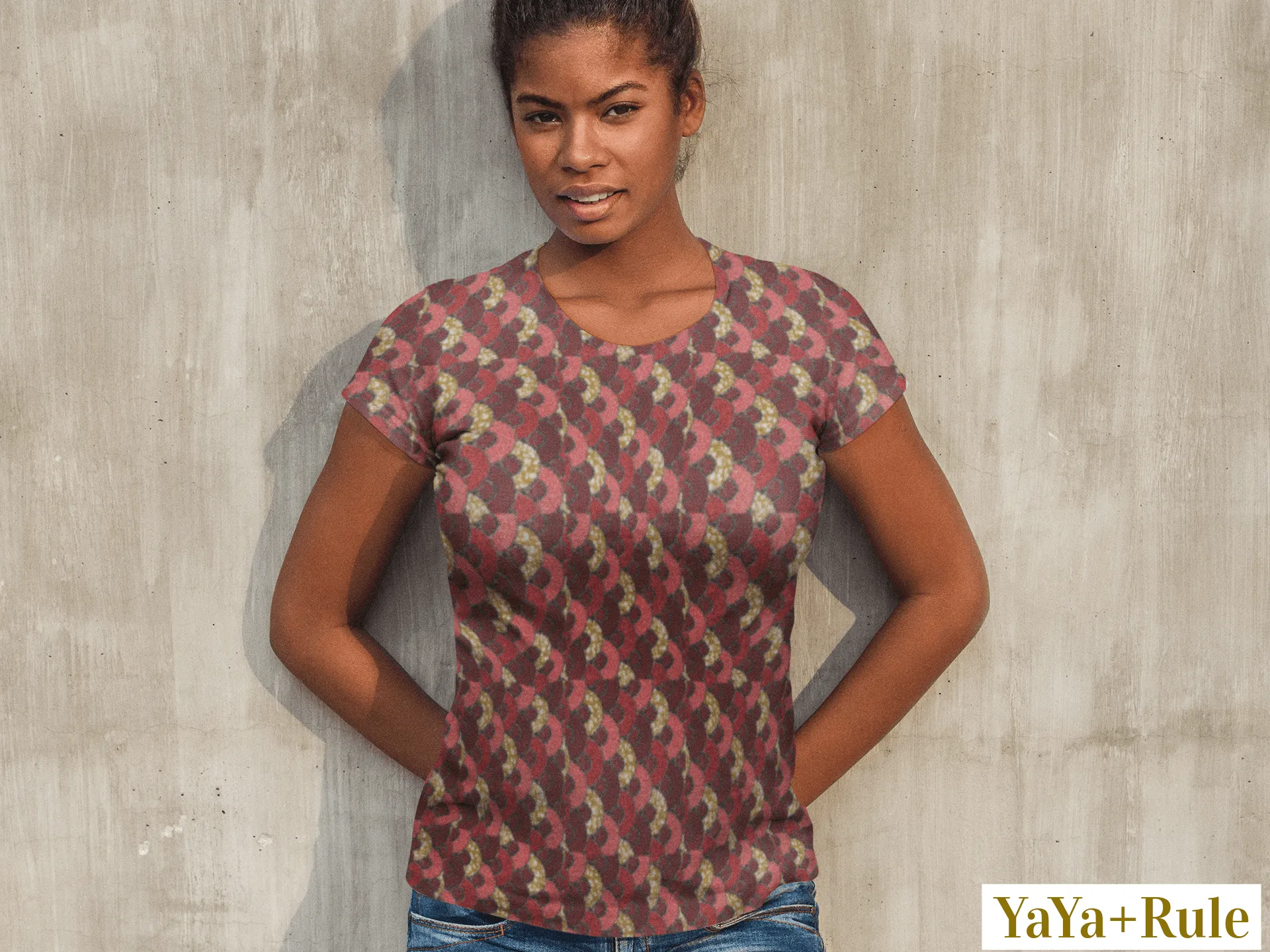 Red Mustard Scalloped African print Women's T-shirt