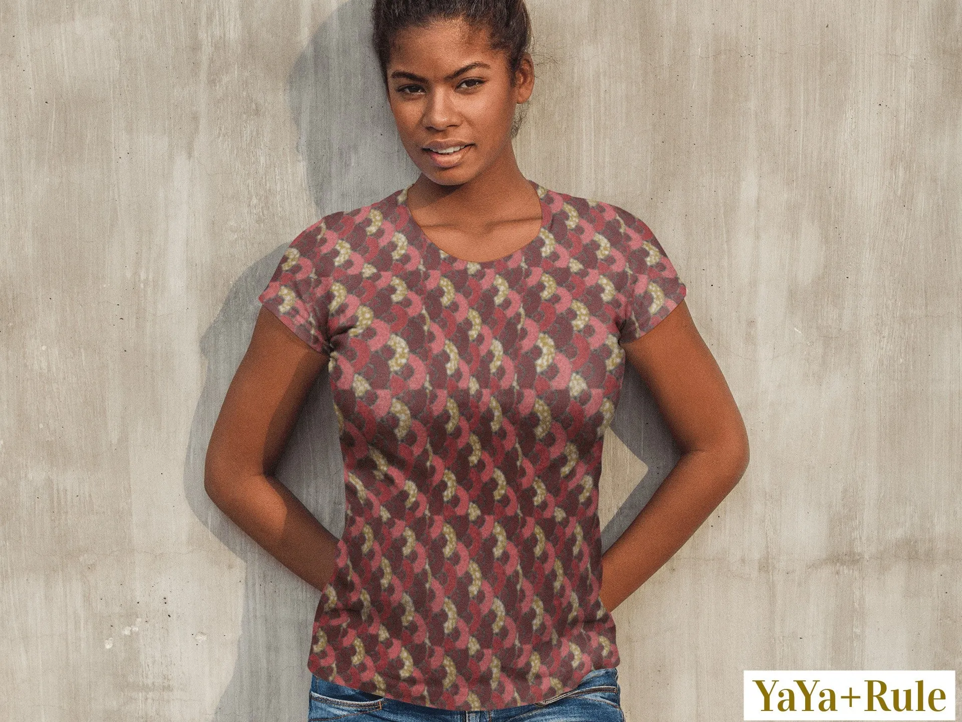 Red Mustard Scalloped African print Women's T-shirt