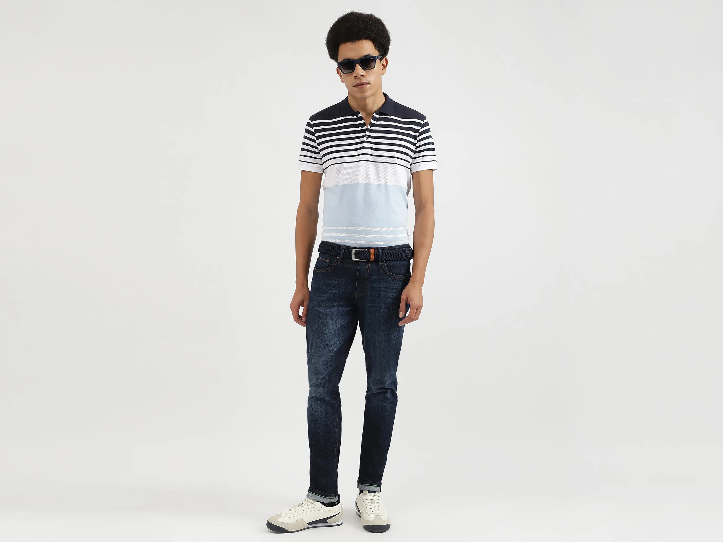 Regular Fit Polo Neck Striped T-Shirts
