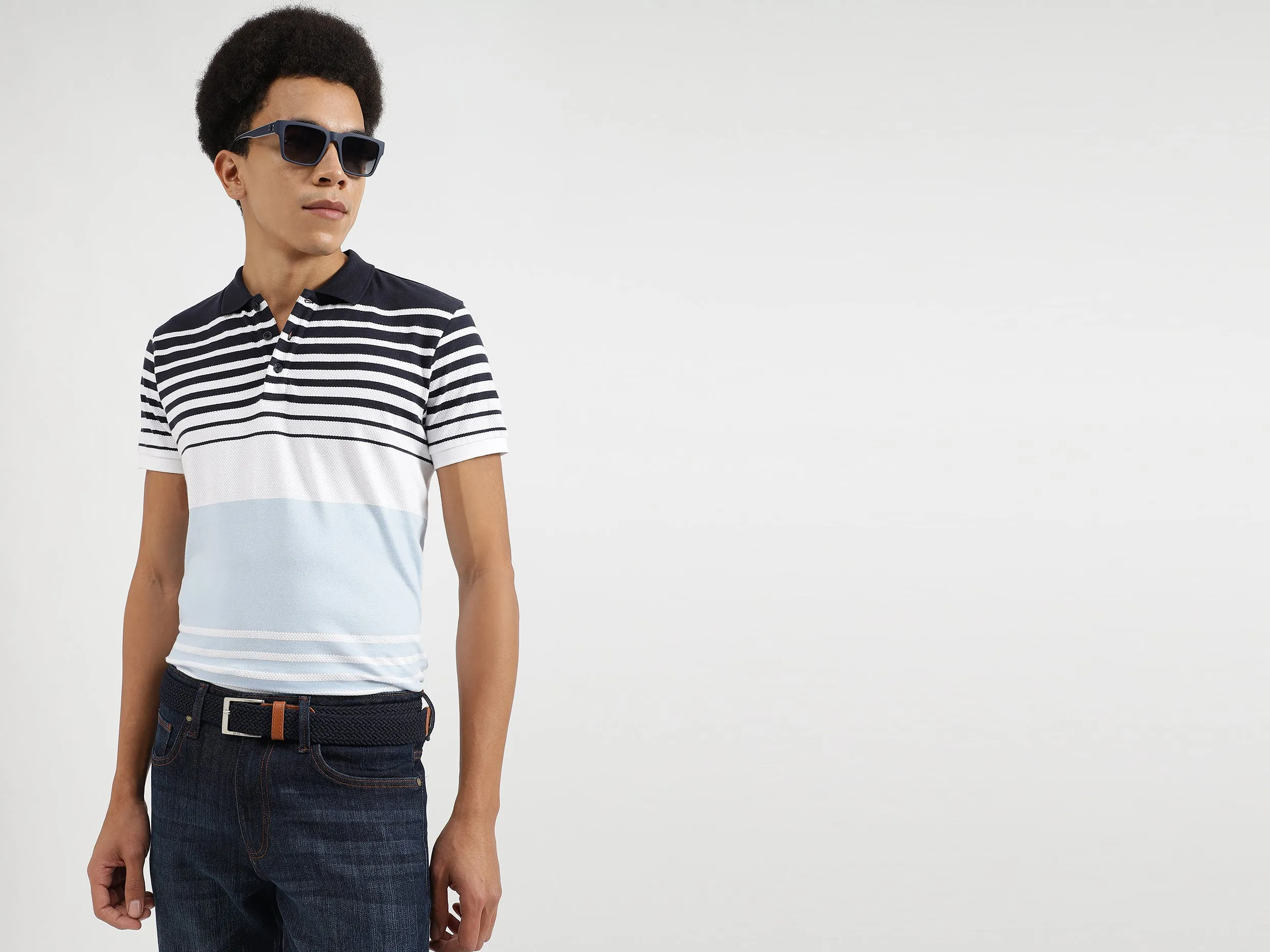 Regular Fit Polo Neck Striped T-Shirts