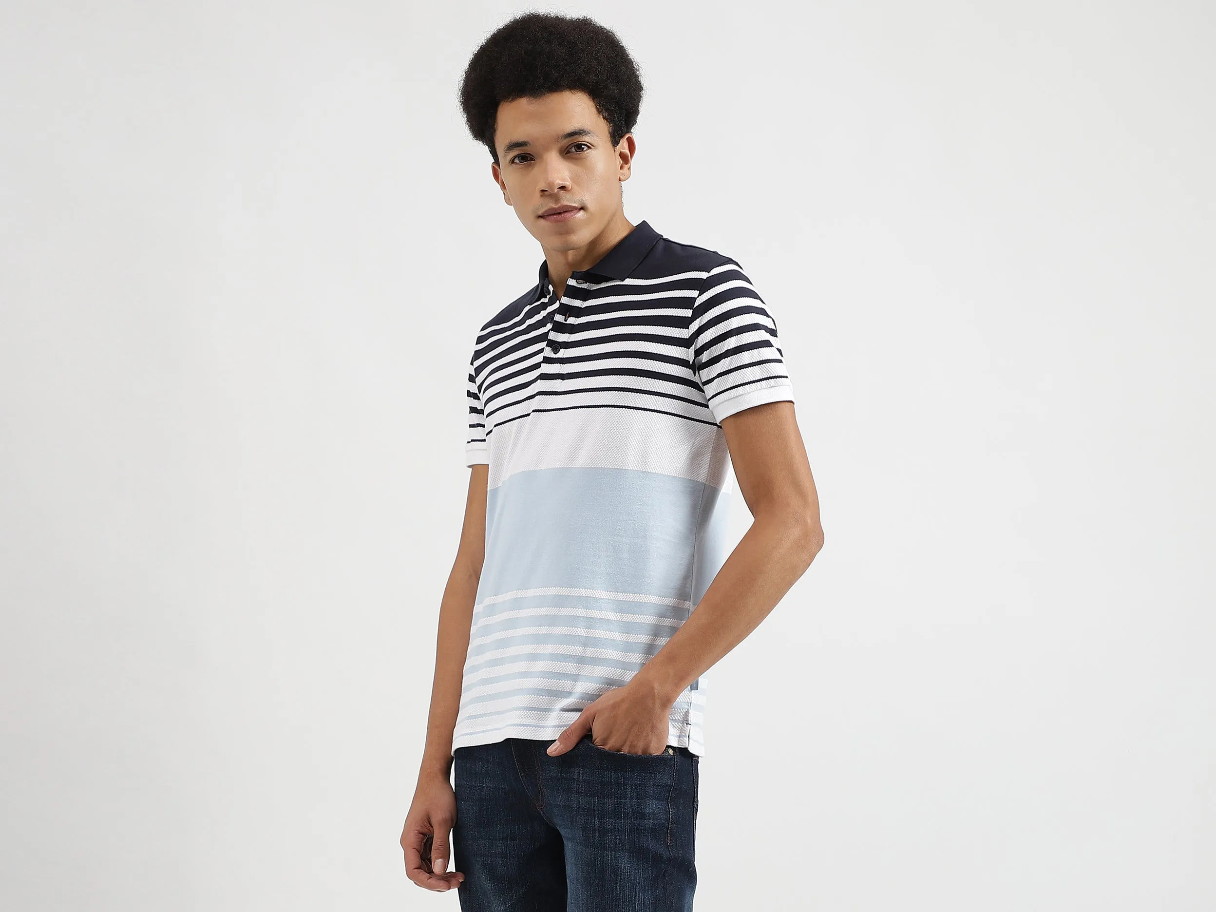 Regular Fit Polo Neck Striped T-Shirts