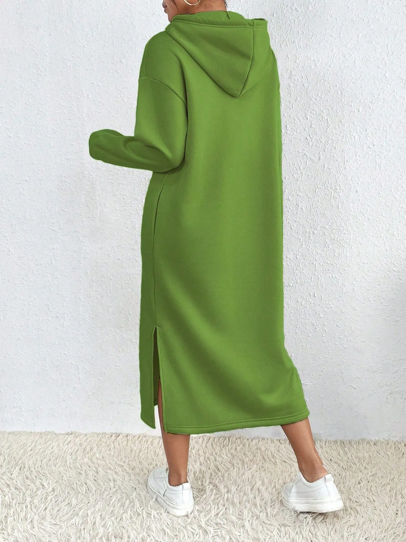 Relaxiva Casual Letter Print Side Slit Drawstring Hoodie Sweatshirt For Autumn/Winter