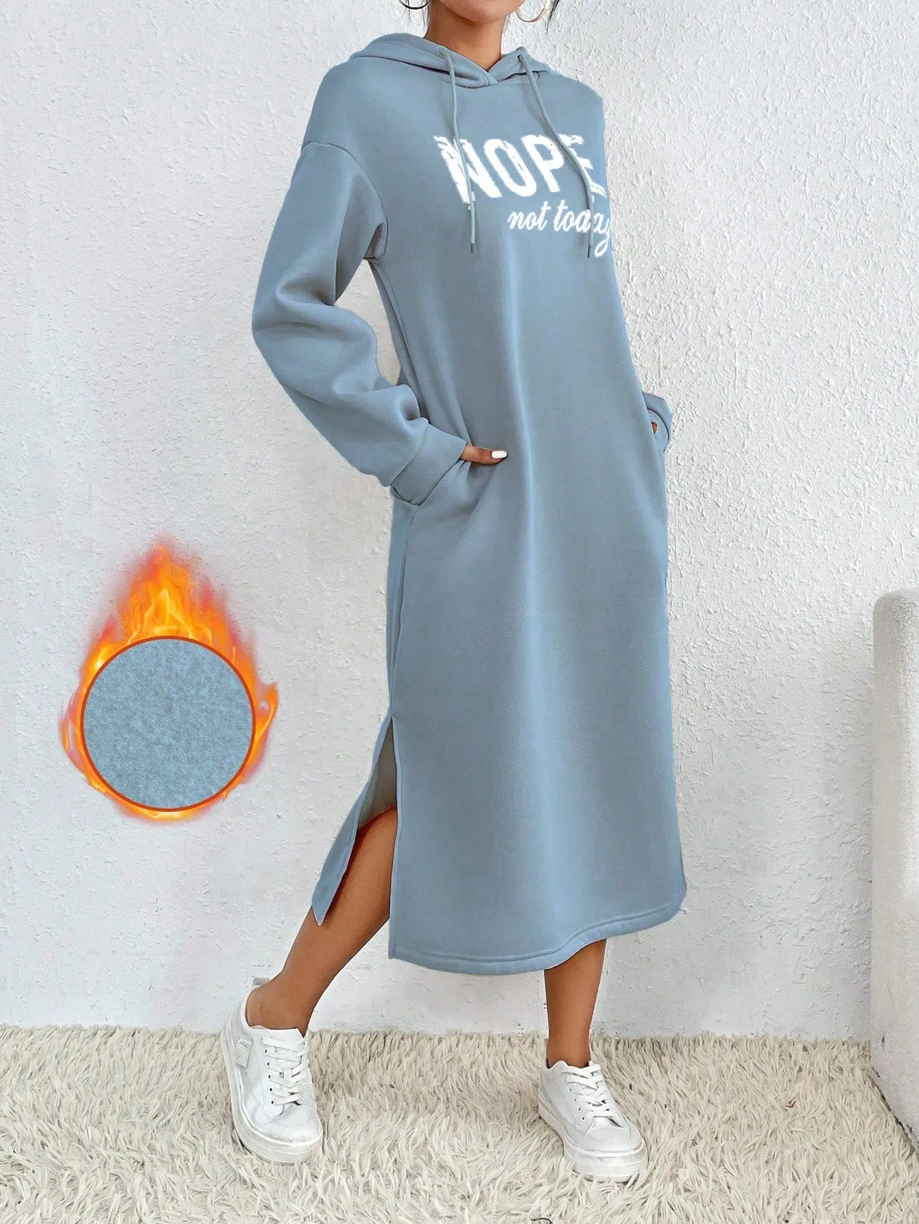 Relaxiva Casual Letter Print Side Slit Drawstring Hoodie Sweatshirt For Autumn/Winter