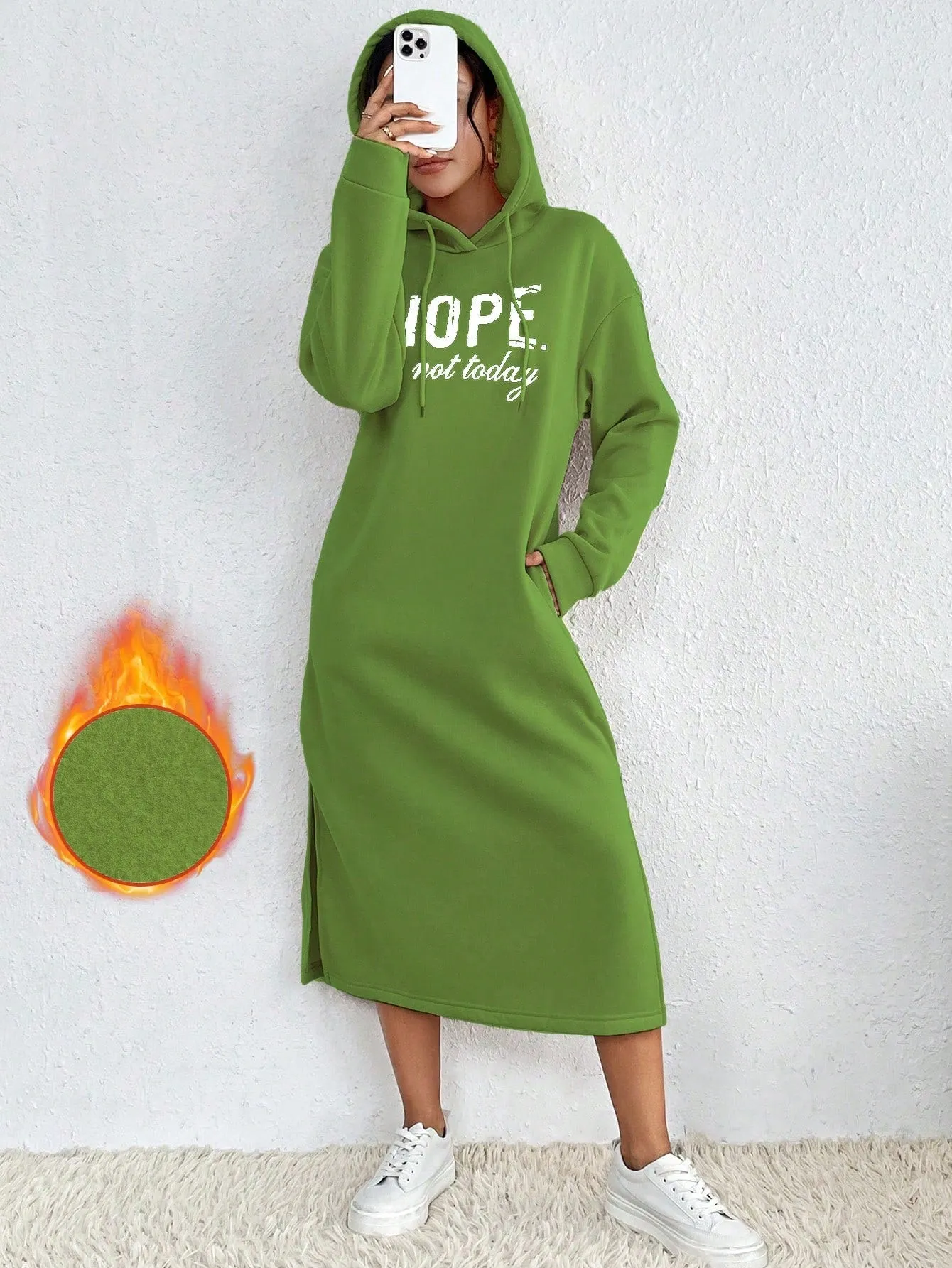 Relaxiva Casual Letter Print Side Slit Drawstring Hoodie Sweatshirt For Autumn/Winter
