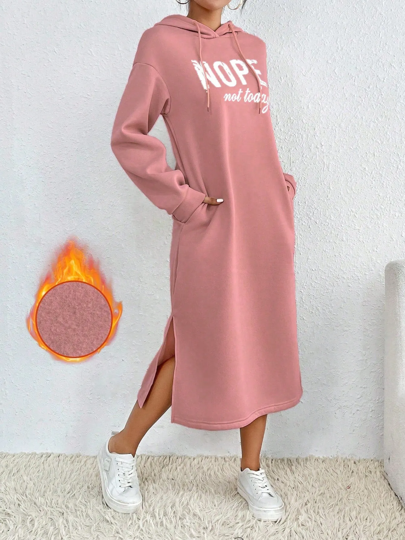 Relaxiva Casual Letter Print Side Slit Drawstring Hoodie Sweatshirt For Autumn/Winter