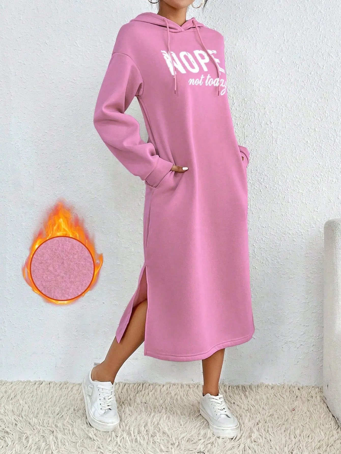 Relaxiva Casual Letter Print Side Slit Drawstring Hoodie Sweatshirt For Autumn/Winter