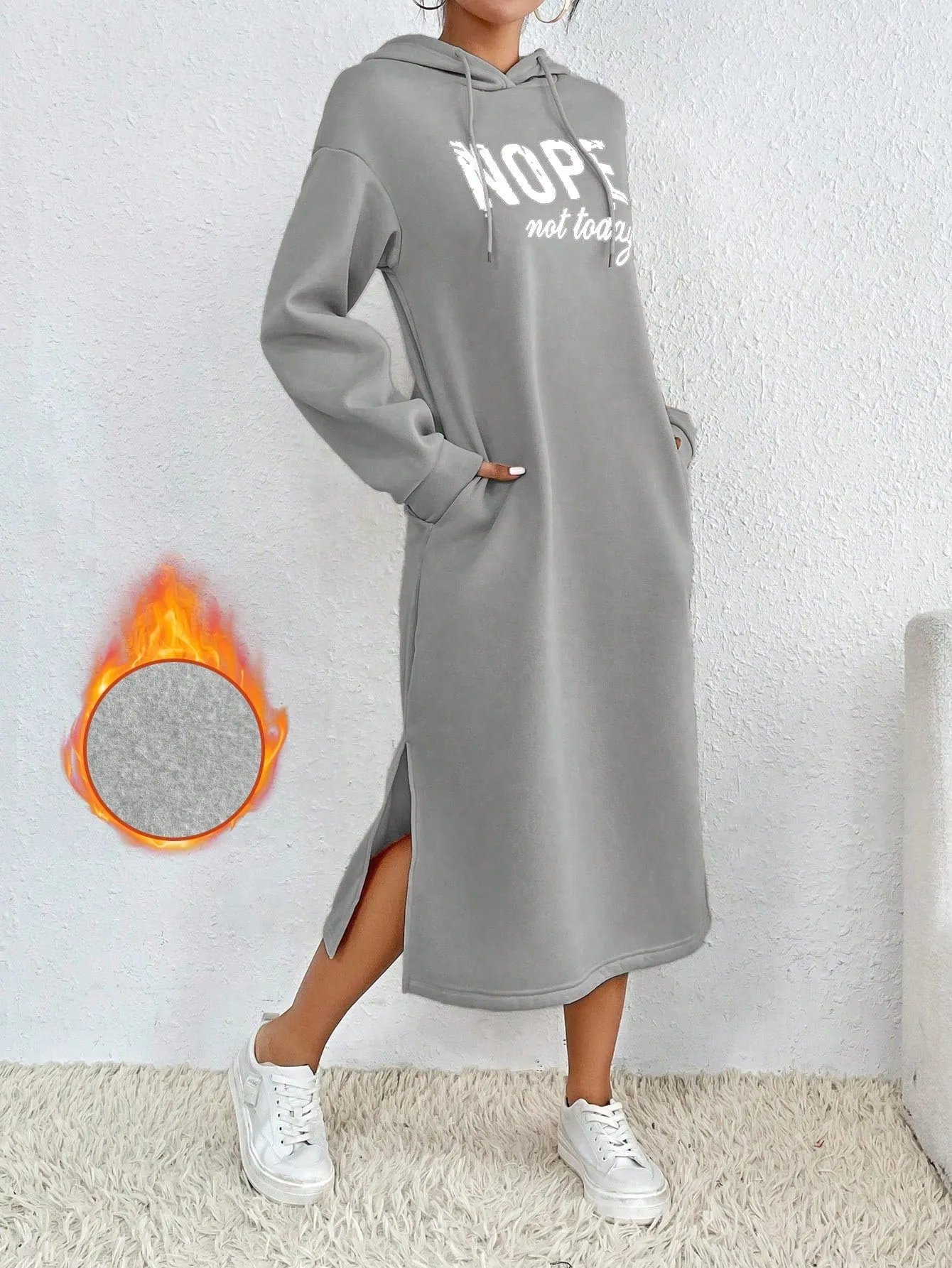 Relaxiva Casual Letter Print Side Slit Drawstring Hoodie Sweatshirt For Autumn/Winter