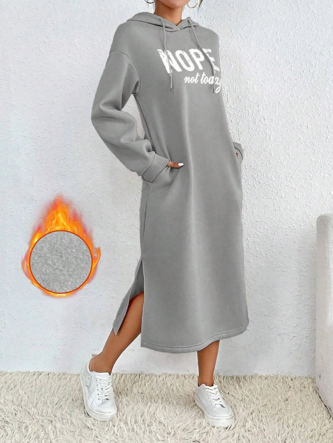 Relaxiva Casual Letter Print Side Slit Drawstring Hoodie Sweatshirt For Autumn/Winter