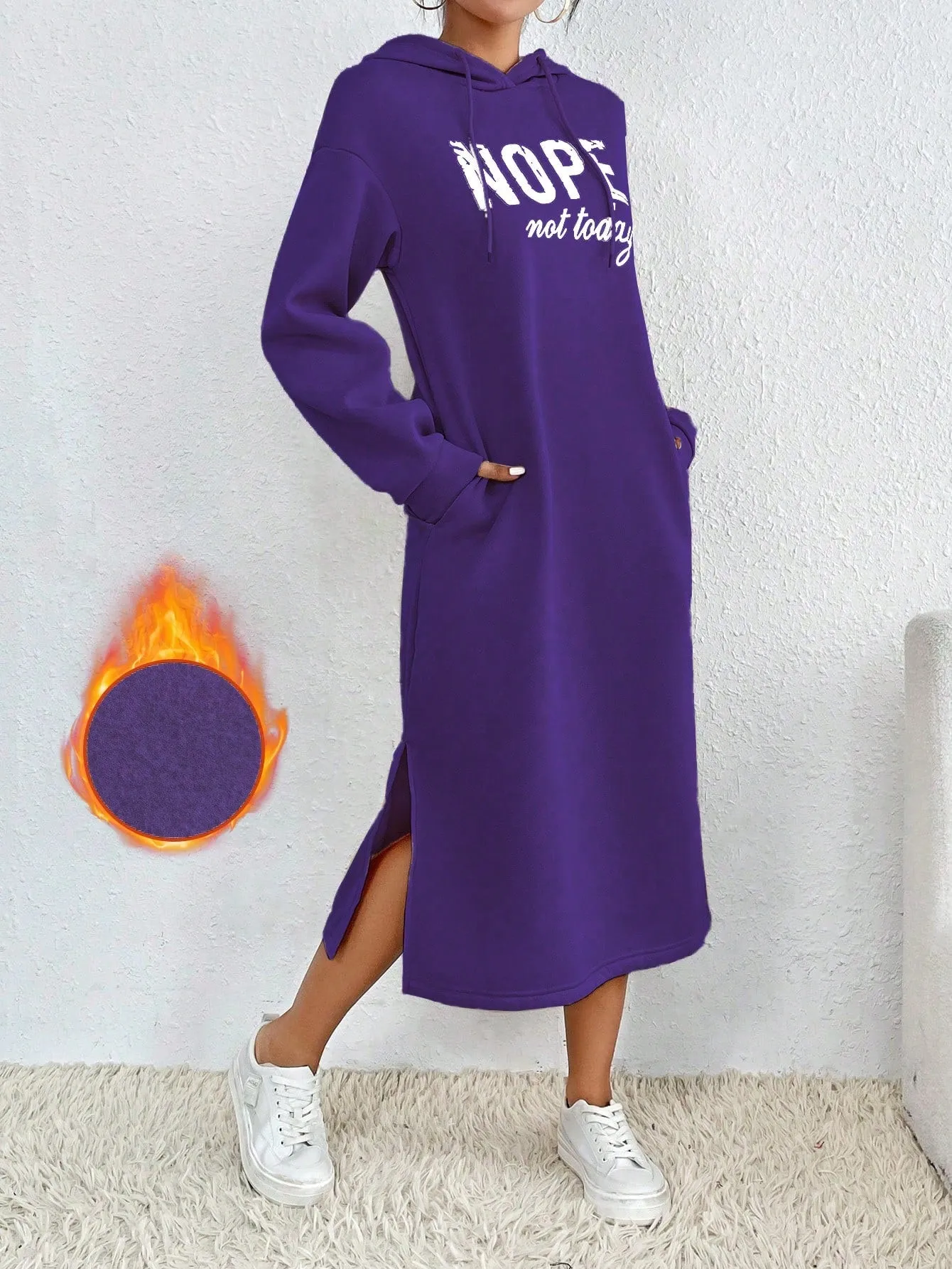 Relaxiva Casual Letter Print Side Slit Drawstring Hoodie Sweatshirt For Autumn/Winter