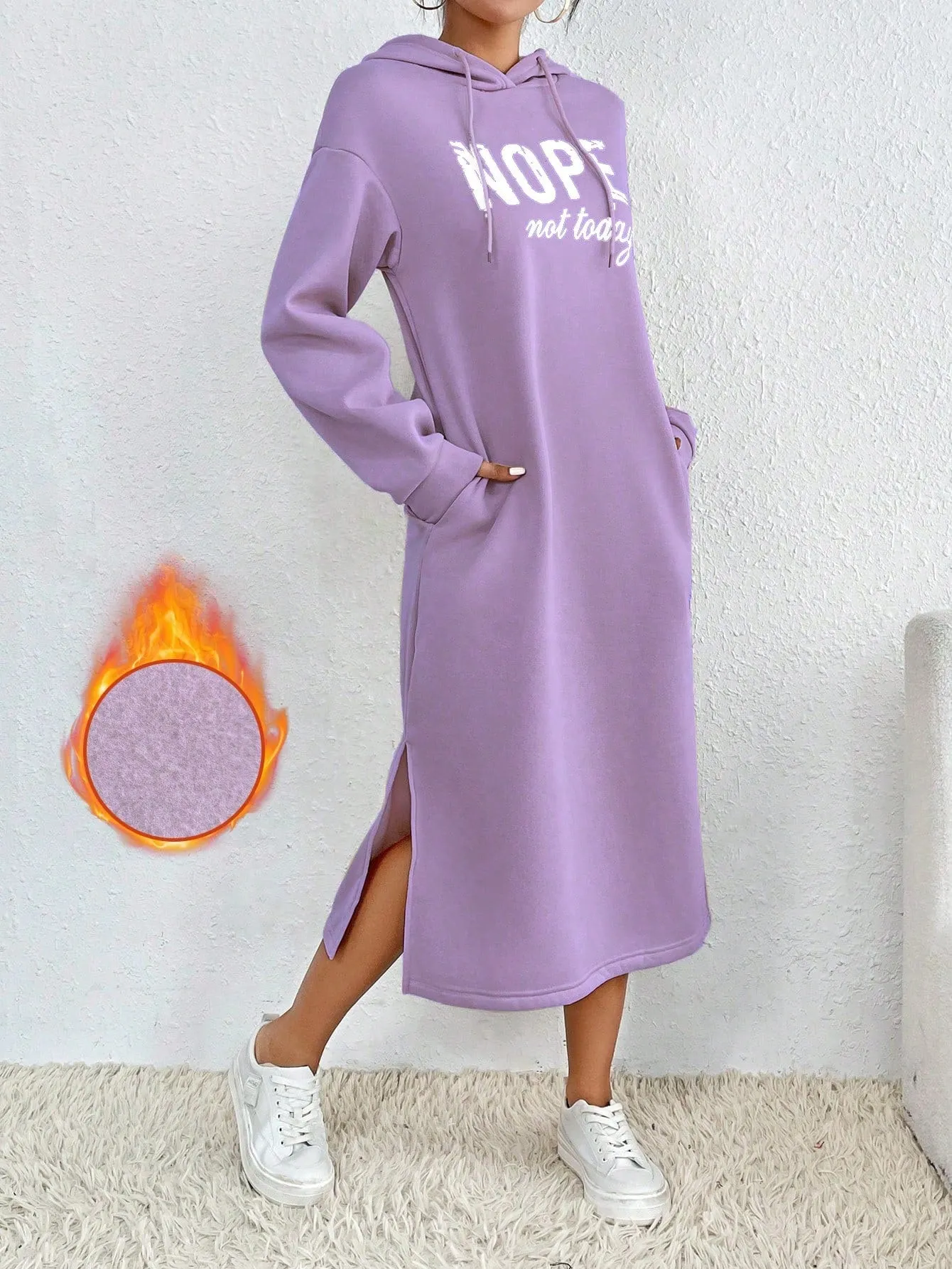 Relaxiva Casual Letter Print Side Slit Drawstring Hoodie Sweatshirt For Autumn/Winter